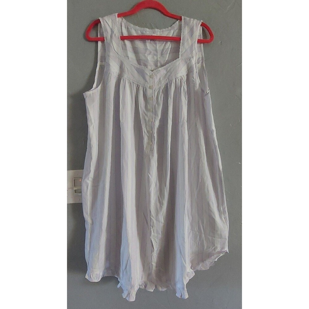 eileen west women's nightgown Chemise, Striped, Lace,heart Neck, Button, Size L, - Picture 3 of 7